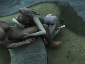 Порно мультик: Сексапильная эльфийка удовлетворяет ротиком накачанного парня