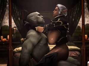 Девушка демон скачет на члене монстра