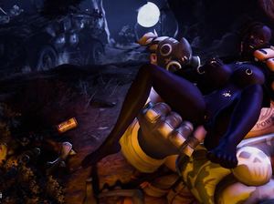 Чудище трахает огромным мизинцем развратную туземку