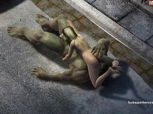 Огромный Халк нежно вылизывает киску блондинке