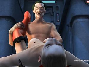 Джокер заловил и трахнул молоденькую блондинку в красных чулках