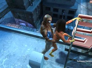 Хороший секс двух супергероев на крыше дома