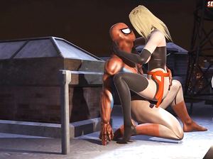 Спайдермен спасает блондинку от сексуального голода