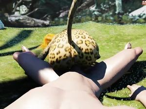 Девушка леопард трахается в лесу с похотливым охотником