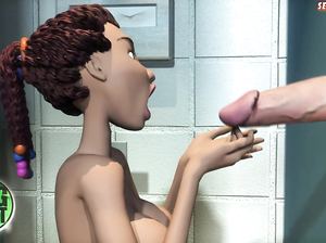 Темнокожая школьница ебется в школьном туалете через дырку в стене