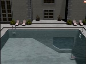 Девка плавает в бассейне и сильно возбуждается от этого