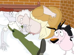 Кураж наблюдает за тем, как его старые хозяева трахаются в сарае