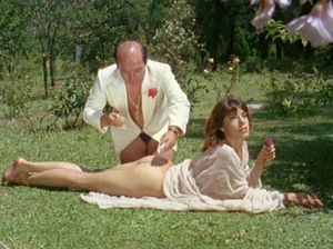 Мужчина делает своей подружке эротический массаж на природе