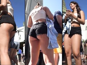 Скрытая съемка шикарной попочки девчонки в коротких шортах