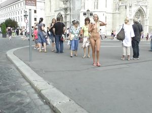 Красивая блондинка прошлась по улице голышом