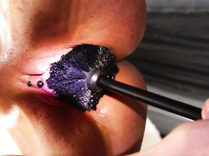 Стерва обвешала пизду прищепками и натерла ее туалетным ершиком